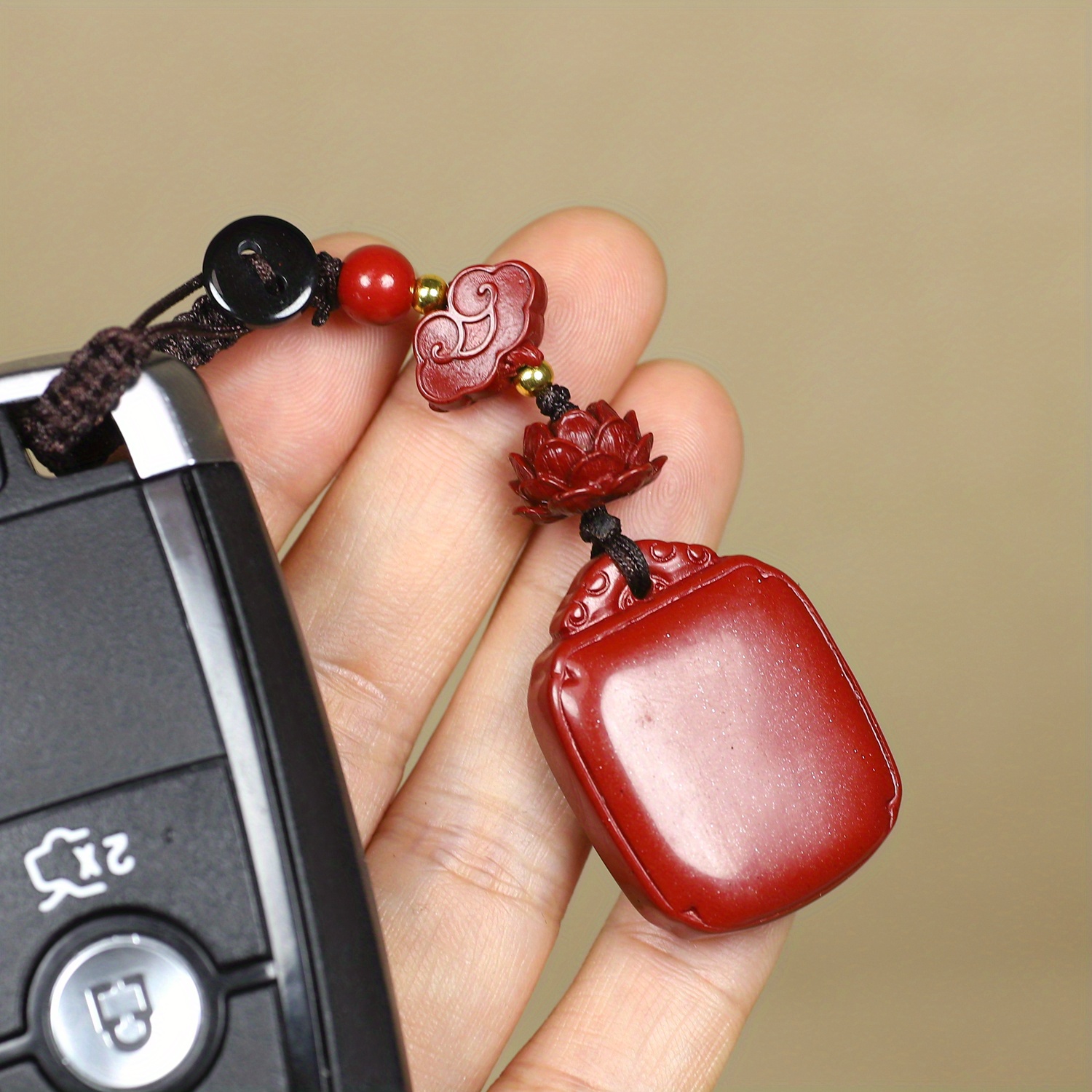 Cinnabar Auspicious Cloud Ruyi Lock Lotus Pendant Keychain